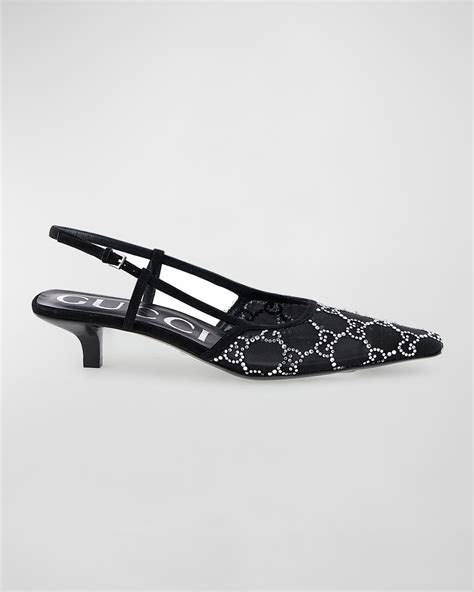 gucci tom crystal gg mesh slingback pumps|gucci pumps for women.